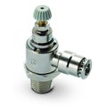 Camozzi Flow Control Valve, Nickle-Plated Brass, Right Angle, Buna-N Seals, Unidirectional, 5/16" OD, 3/8" GMCU 05-06
